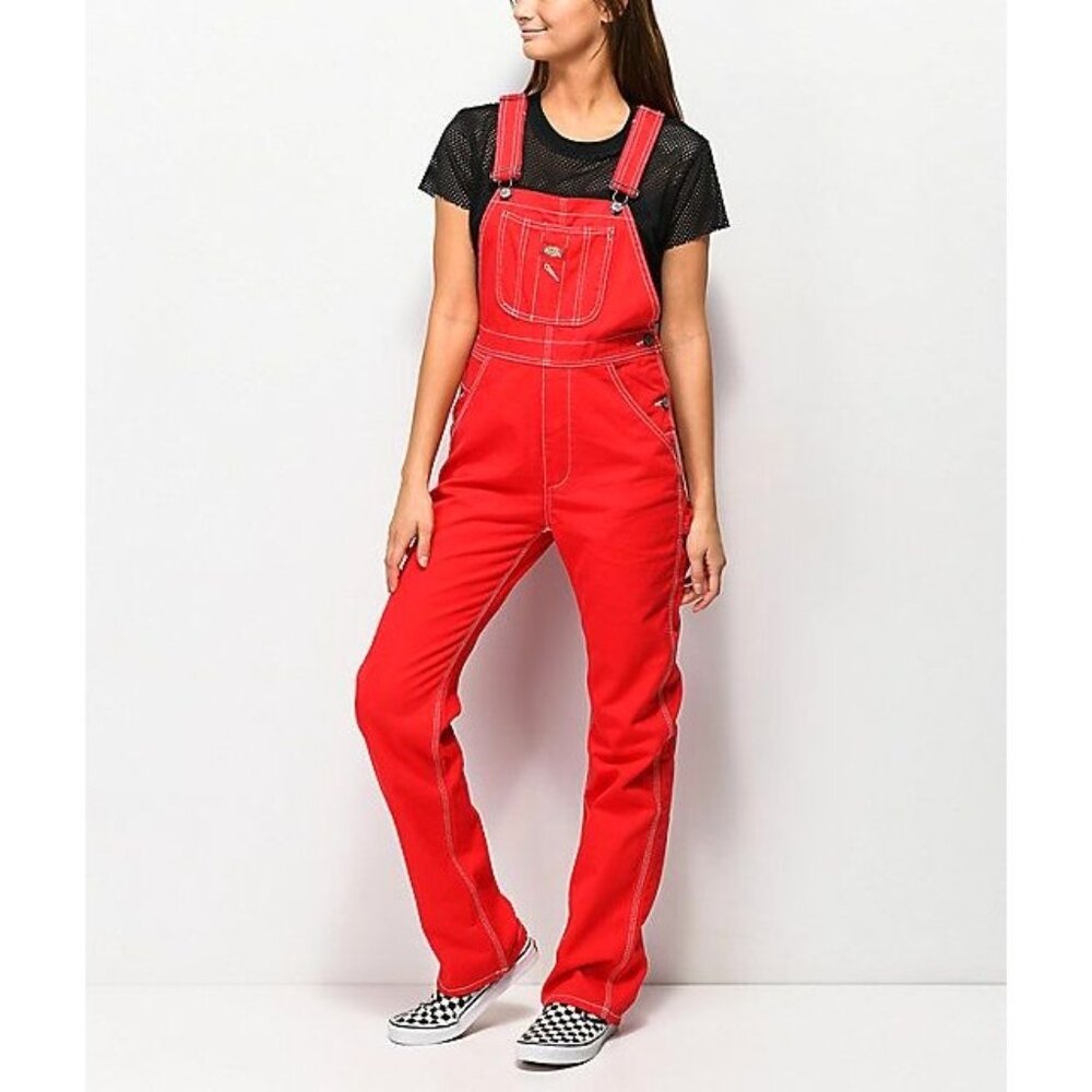 Dickies Straight Leg Relaxed Carpenter Workwear Denim Overalls Women's XS - Picture 3 of 8